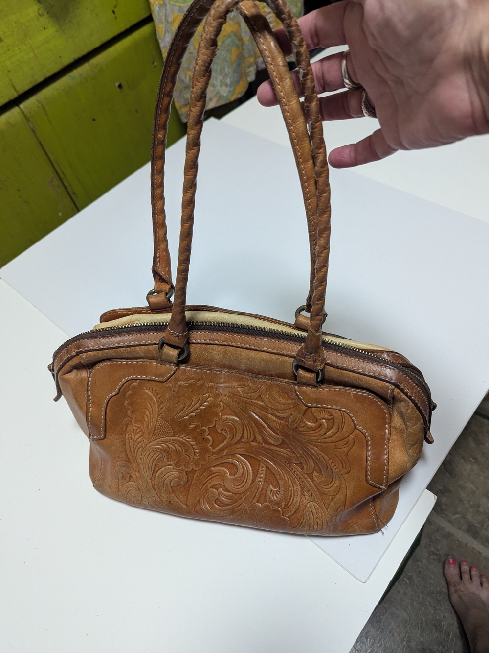Hand-Tooled Leather Tote Patricia Nash Italy Cowgirl Western